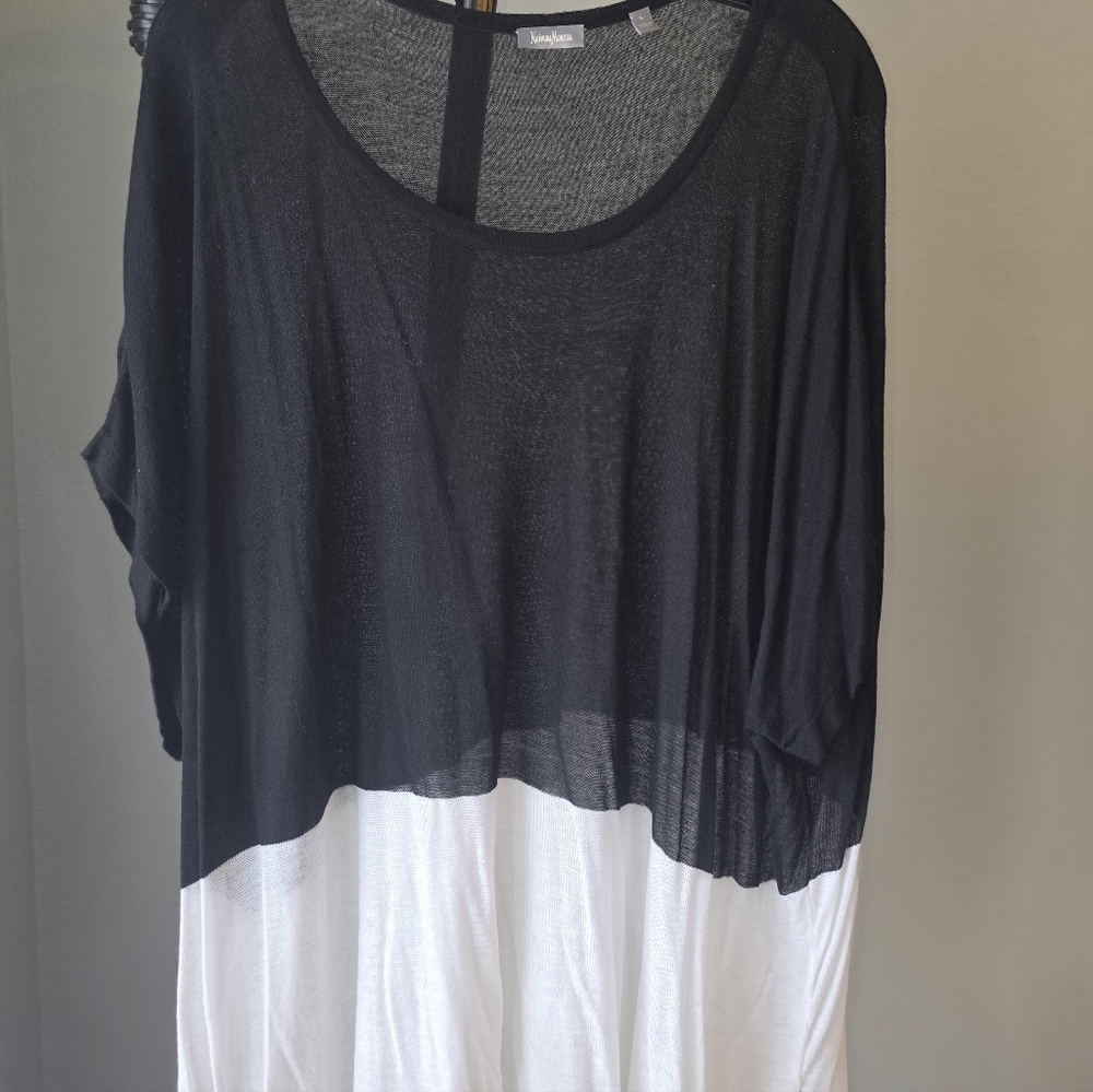 Neiman Marcus Black and White Sheer Blouse